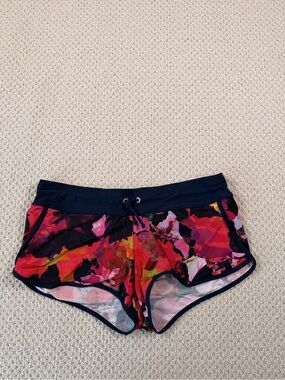 Athleta Floral Swim Shorts with Navy Trim
